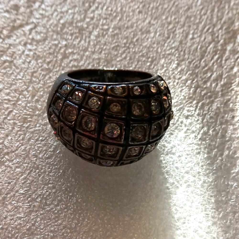 BCBG Maxazaria Elegant Black and Silver Tone Women's Ring.
